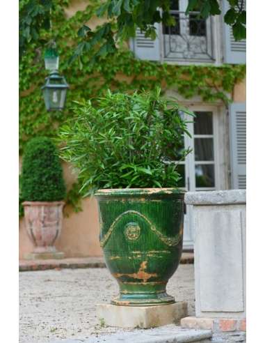 Vase d'Anduze vieilli tradition vert