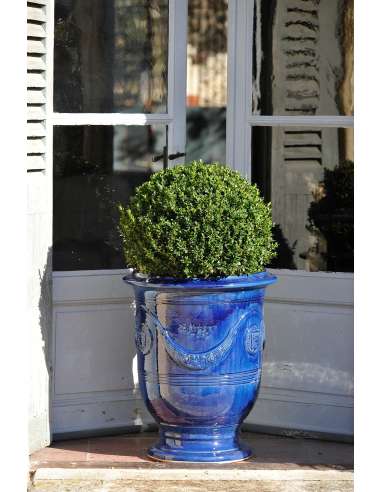 Traditional glazed Anduze vase blue