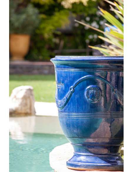 Traditional glazed Anduze vase blue